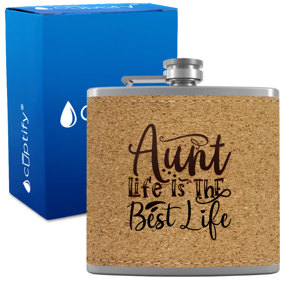 Aunt Life Is The Best Life 6 oz Stainless Steel Leather Hip Flask