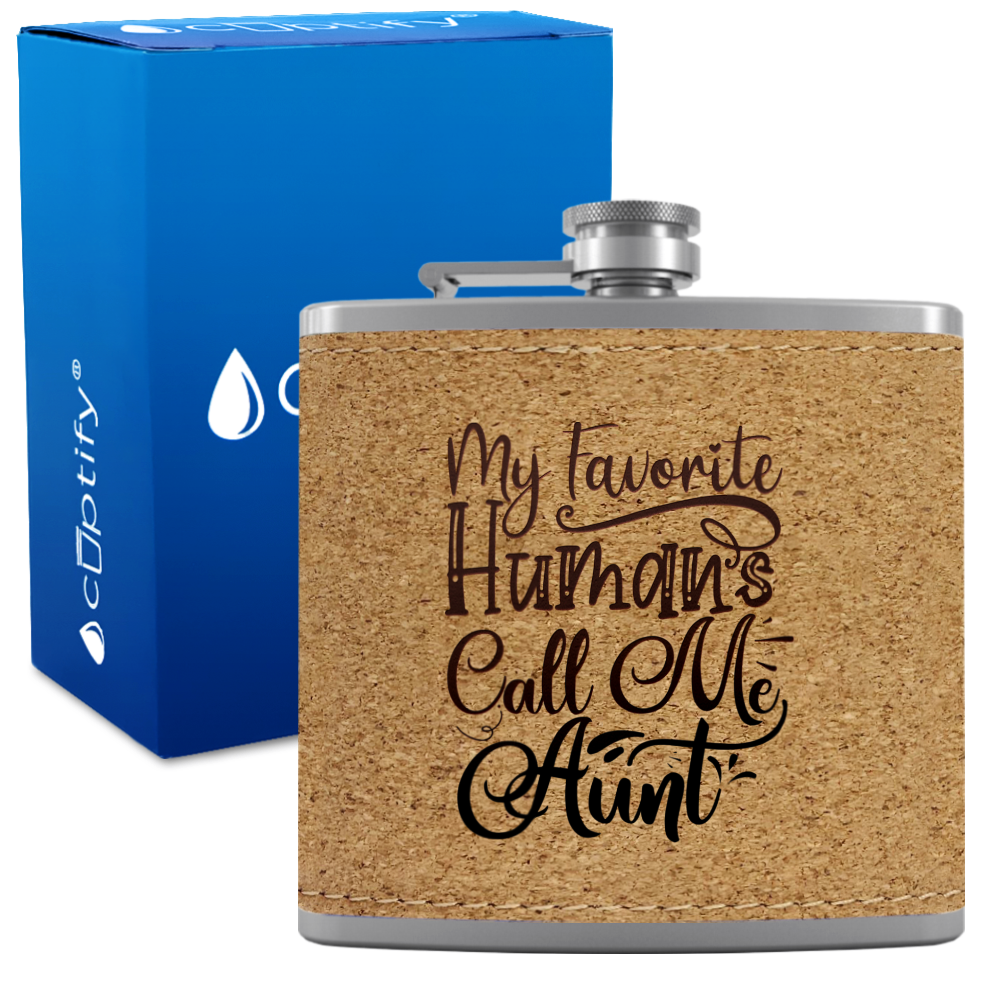 My Favorite Humans Call Me Aunt 6 oz Stainless Steel Leather Hip Flask