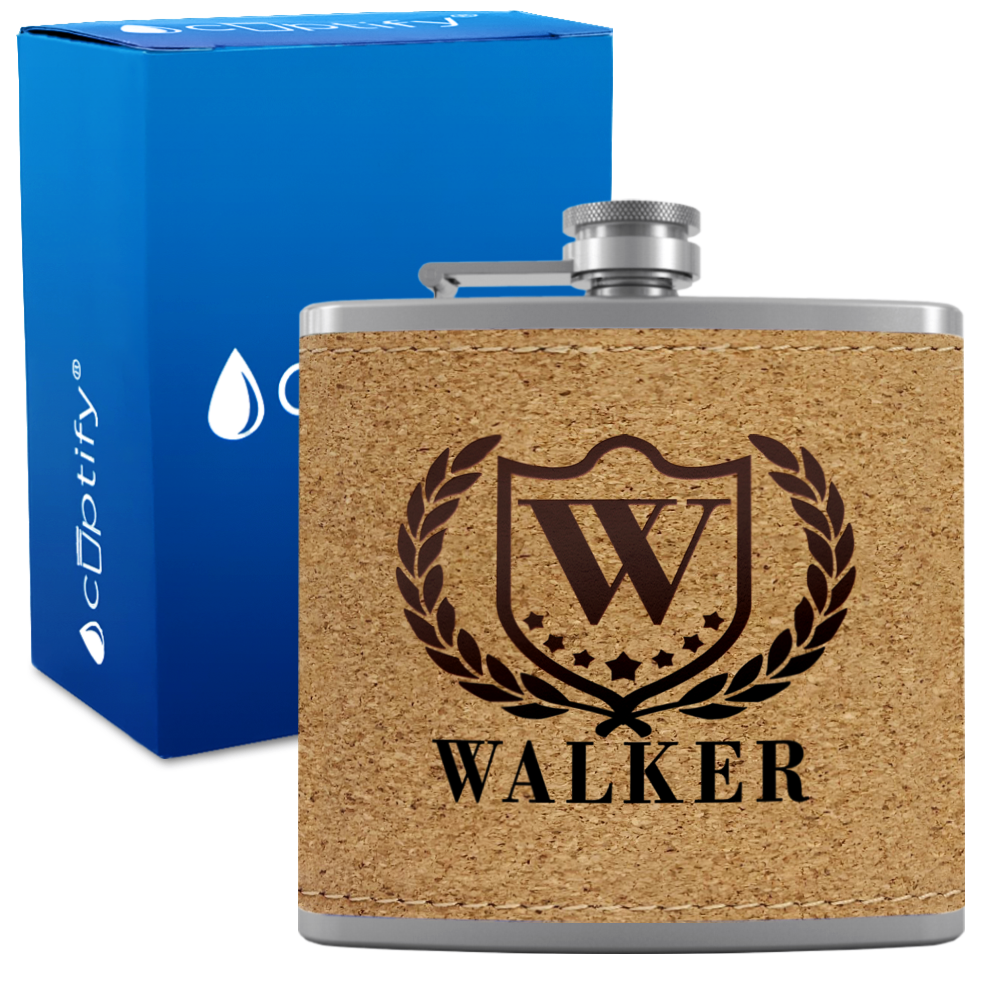 Personalized Monogram with Laurels 6oz Hip Flask