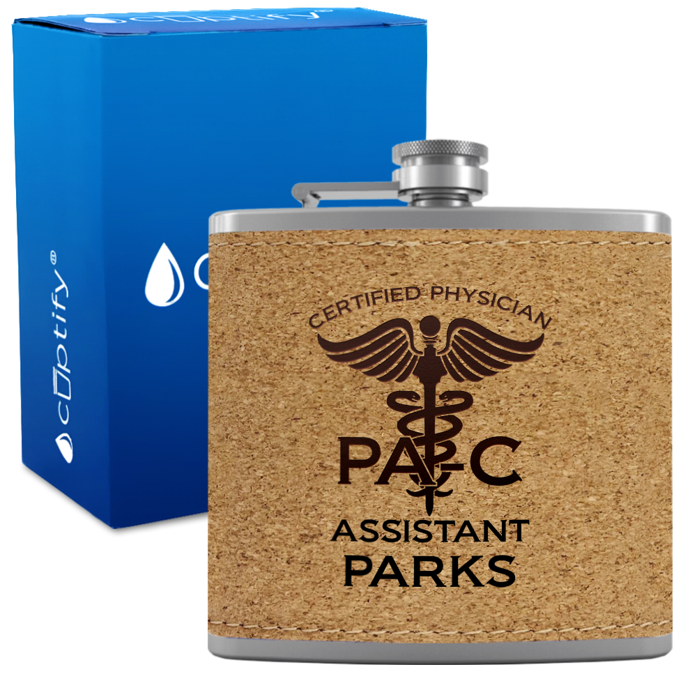 Personalized PA-C Certified Physician Assistant 6oz Stainless Steel Leather Hip Flask