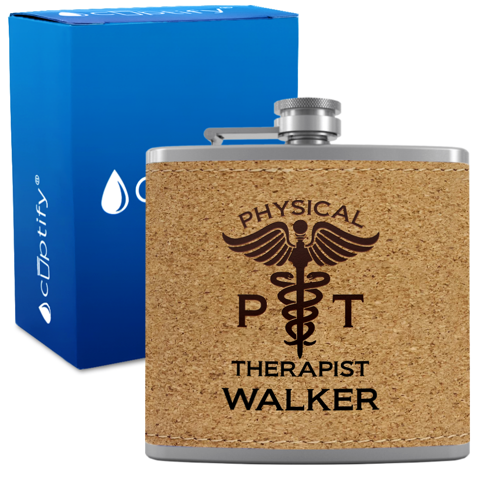 Personalized PT Physical Therapist 6oz Stainless Steel Leather Hip Flask