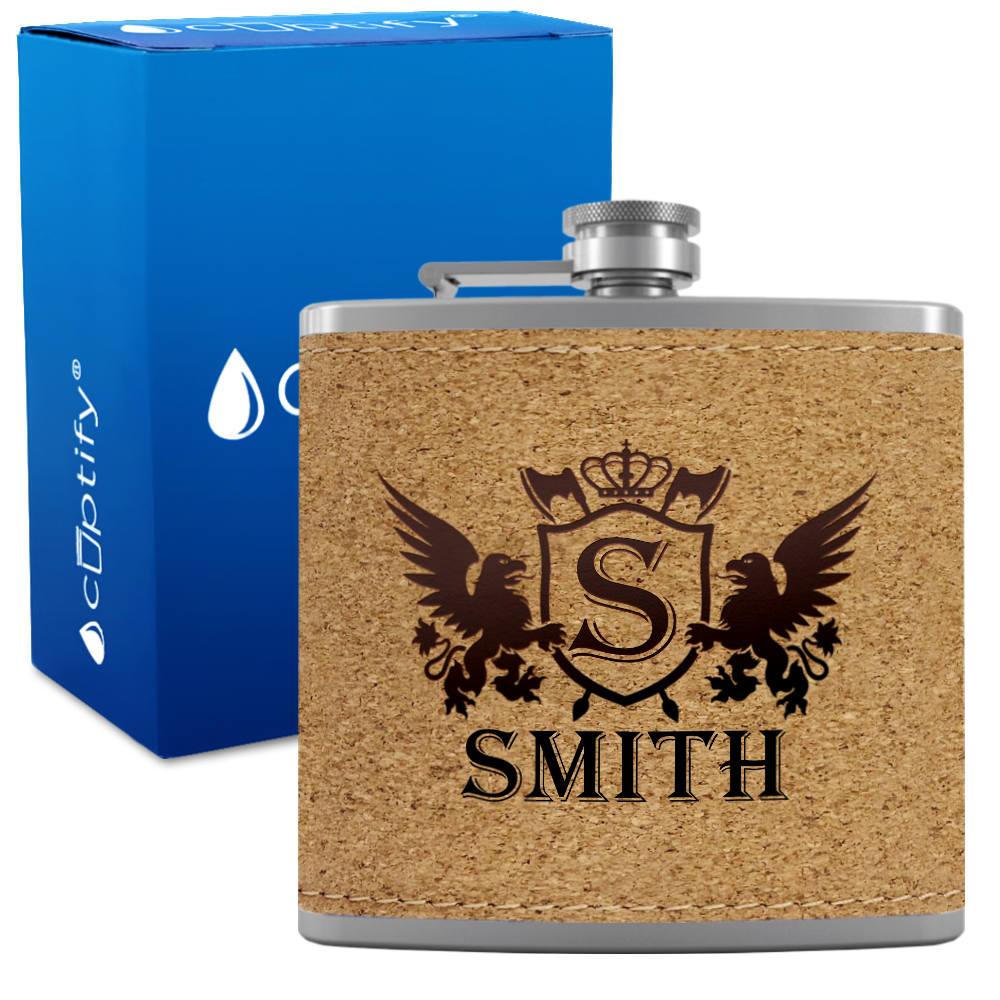 Personalized Crown Monogram Initial Badge 6oz Hip Flask