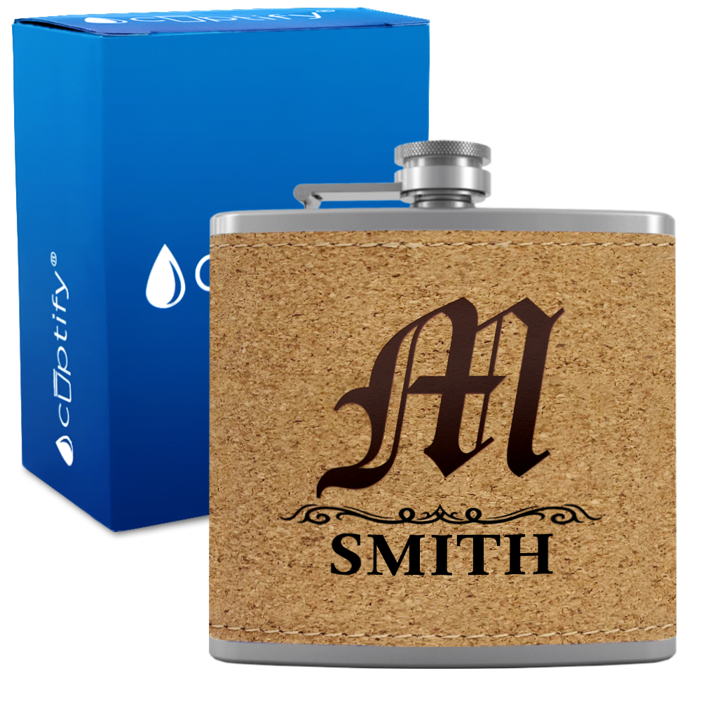 Personalized Gothic Initial 6oz Hip Flask