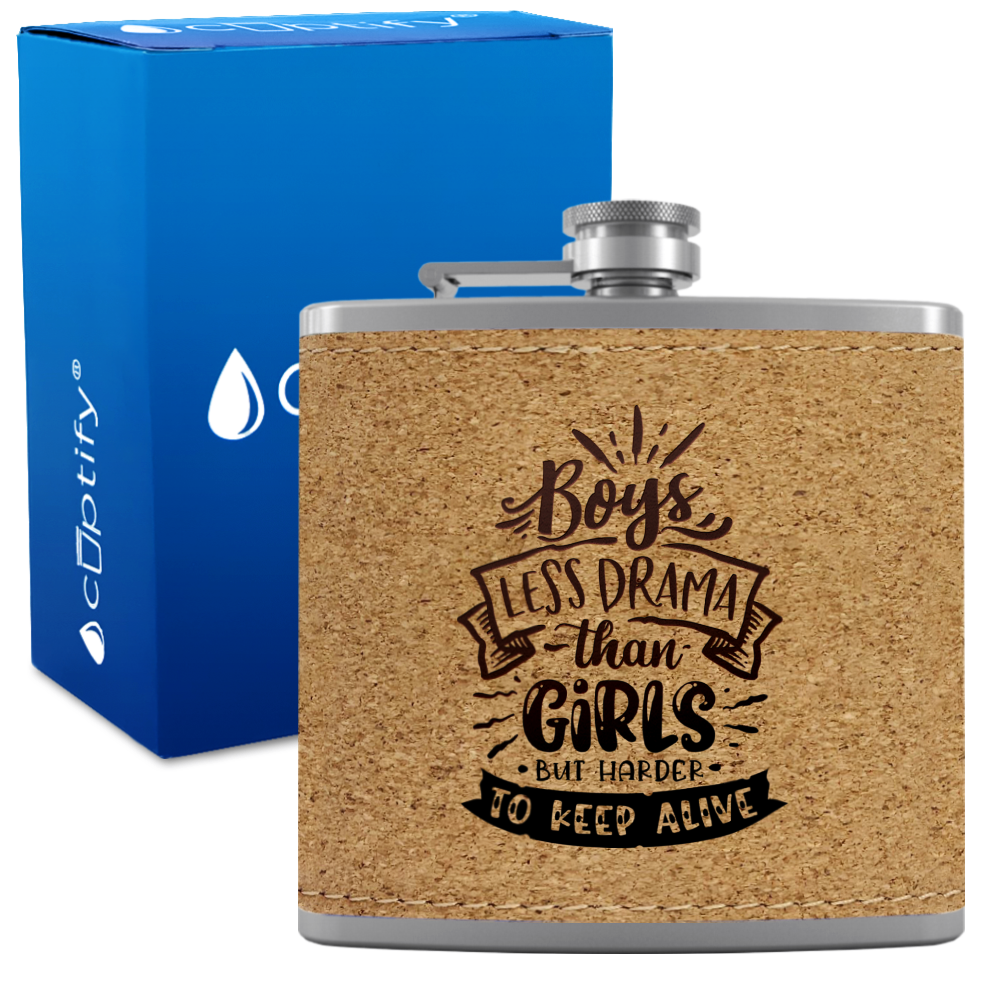 Boys Less Drama Than Girls 6 oz Stainless Steel Leather Hip Flask