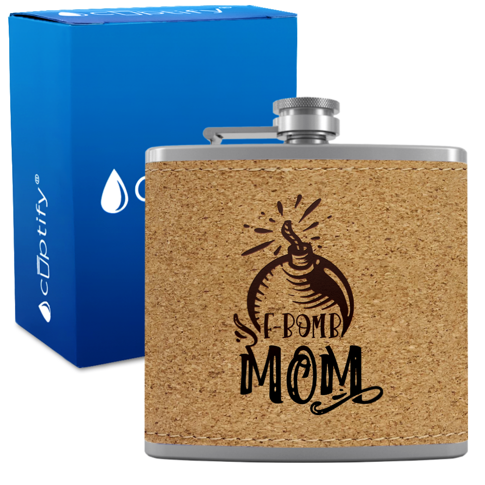 F-Bomb Mom 6 oz Stainless Steel Leather Hip Flask