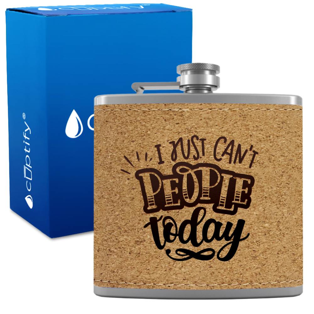 I Just Can't People Today 6 oz Stainless Steel Leather Hip Flask