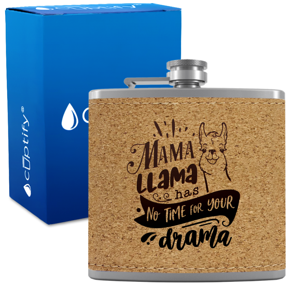 Mama Llama Has No Time For Your Drama 6 oz Stainless Steel Leather Hip Flask