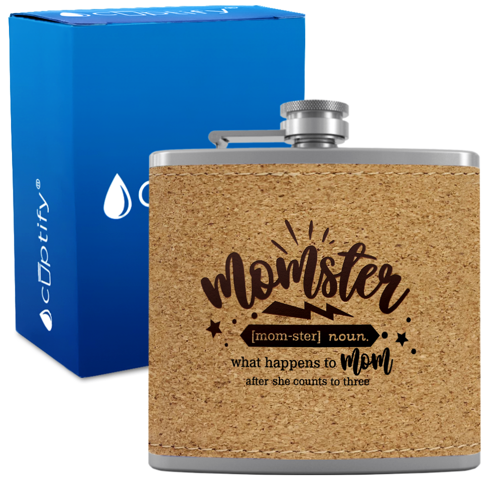Momster 6 oz Stainless Steel Leather Hip Flask