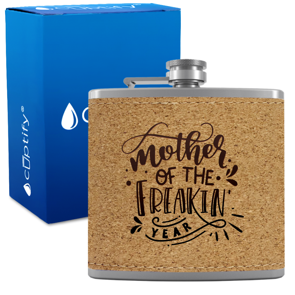 Mother Of The Freakin Year 6 oz Stainless Steel Leather Hip Flask