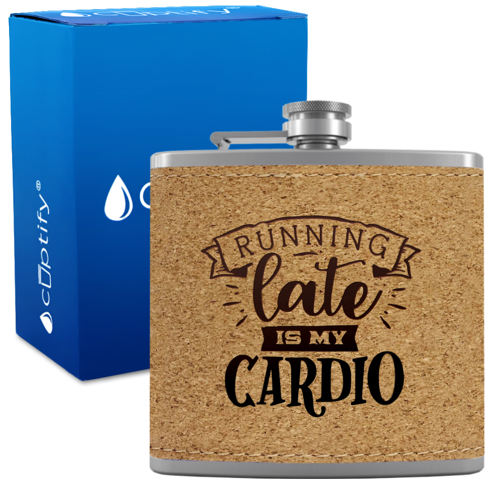 Running Late Is My Cardio 6 oz Stainless Steel Leather Hip Flask
