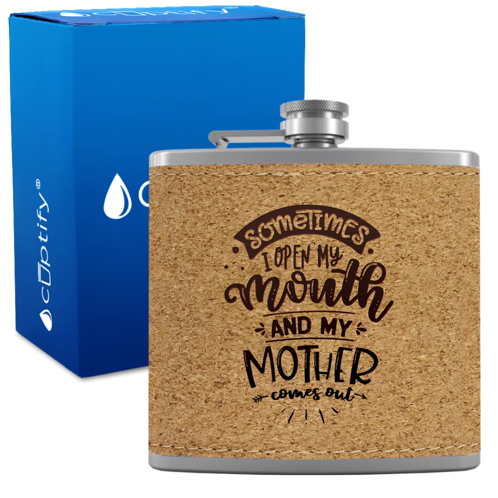 Sometimes I Open My Mouth 6 oz Stainless Steel Leather Hip Flask