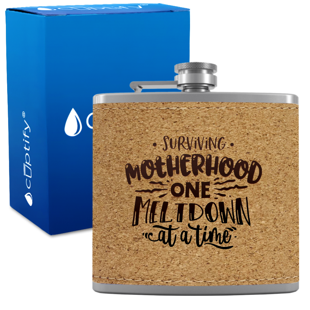 Surviving Motherhood 6 oz Stainless Steel Leather Hip Flask