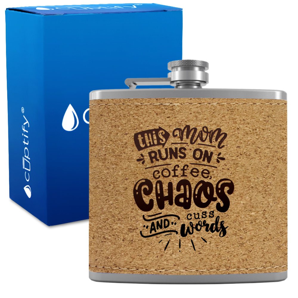 This Mom Runs On Coffee 6 oz Stainless Steel Leather Hip Flask