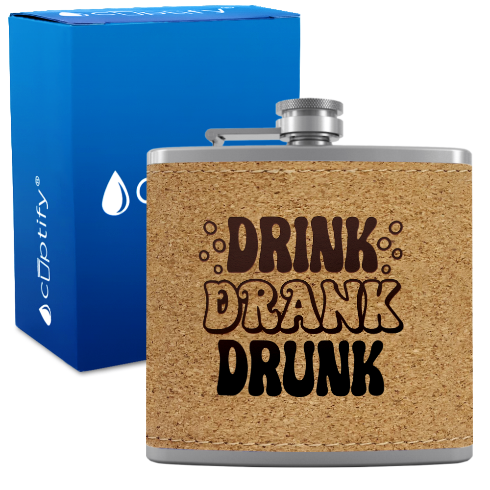 Drink Drank Drunk 6 oz Stainless Steel Leather Hip Flask