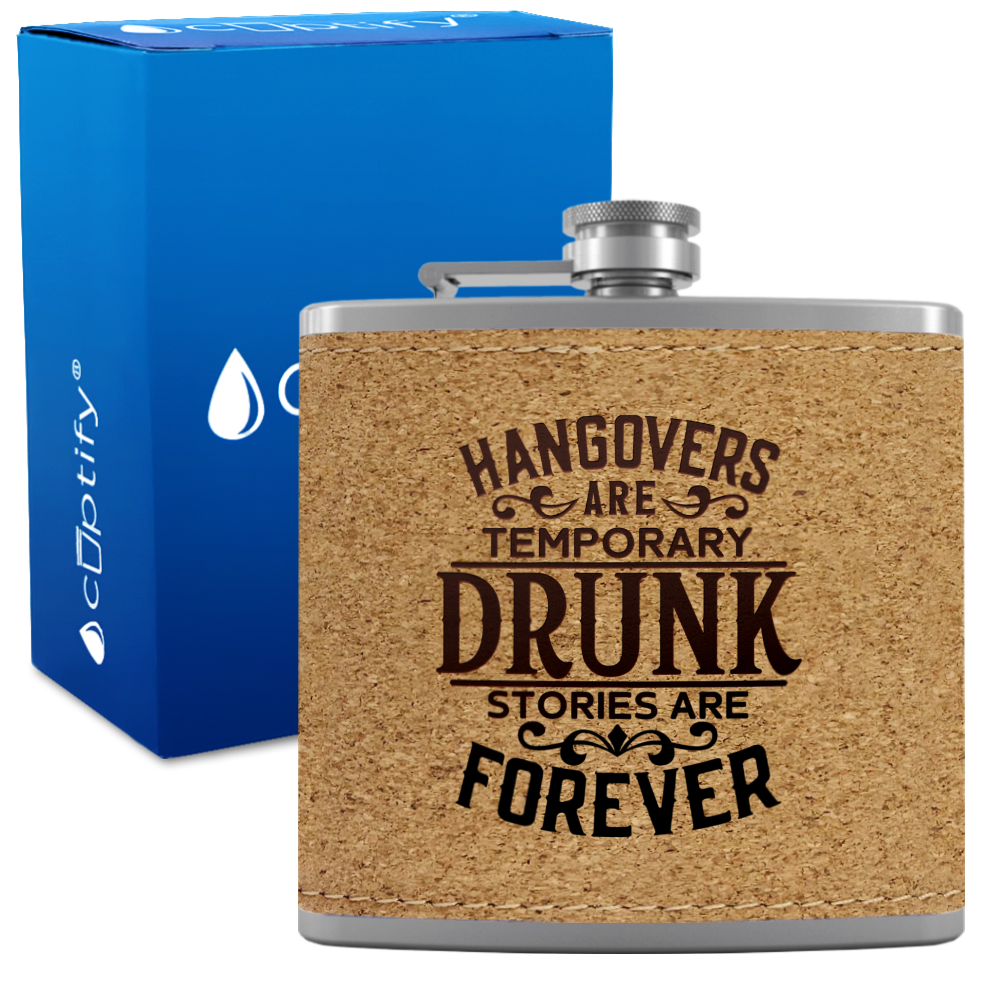 Hangovers Are Temporary 6 oz Stainless Steel Leather Hip Flask