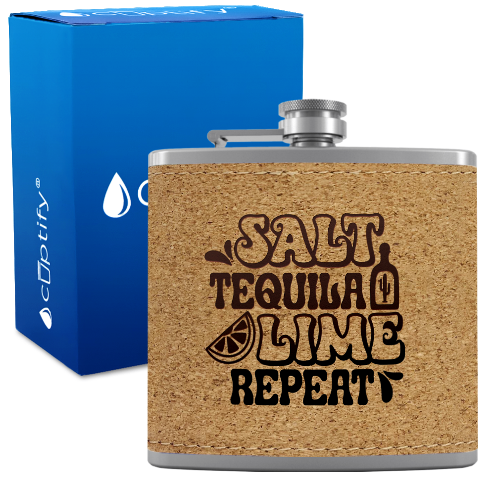 Salt Tequila Lime Repeat 6 oz Stainless Steel Leather Hip Flask
