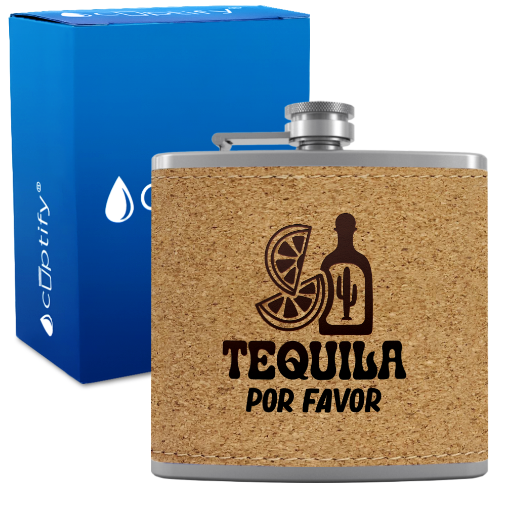 Tequila Por Favor 6 oz Stainless Steel Leather Hip Flask