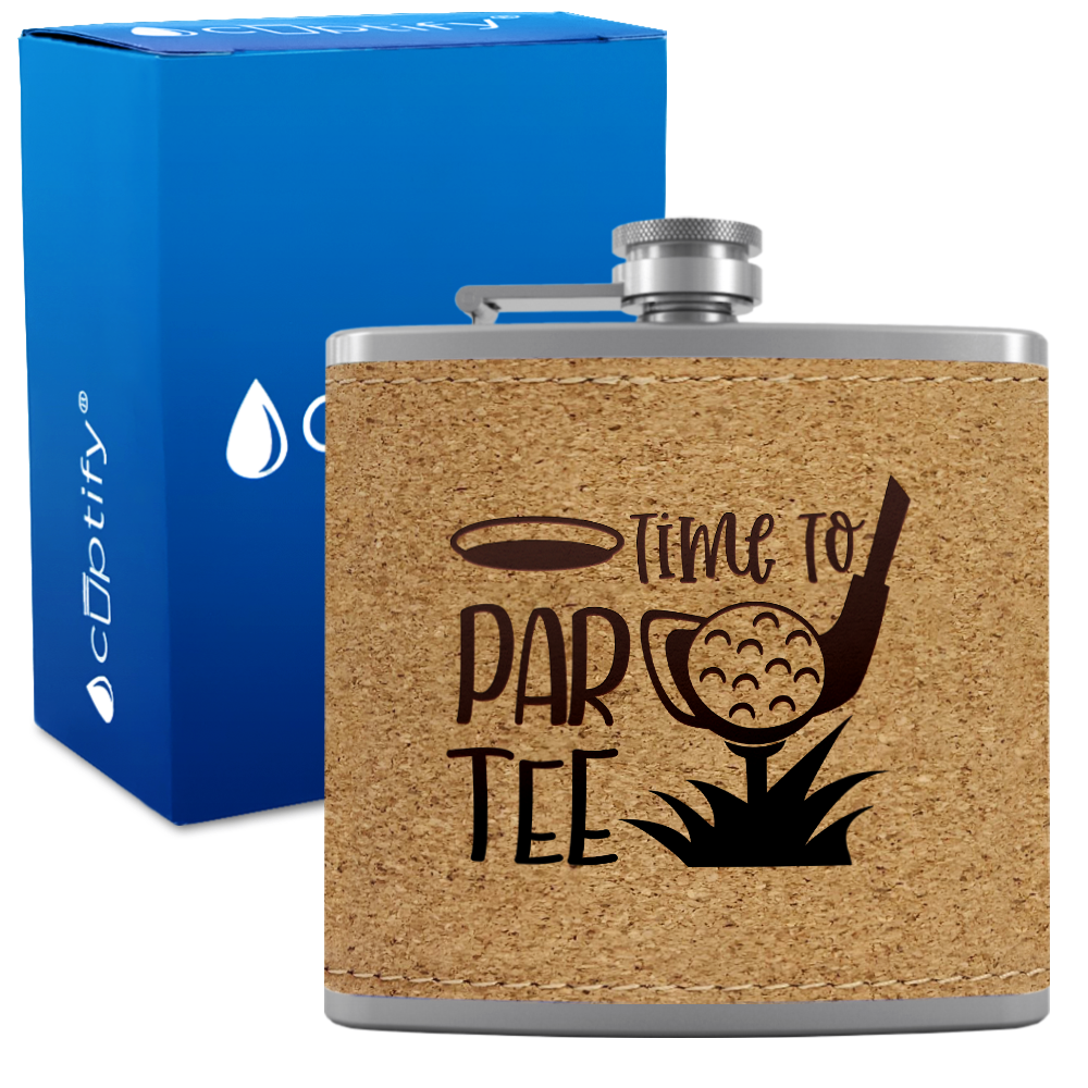 Golf Time to Par-tee 6oz Stainless Steel Leather Hip Flask
