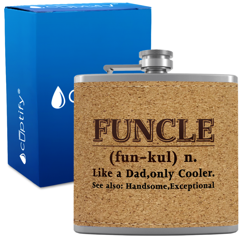 Funcle 6oz Stainless Steel Leather Hip Flask