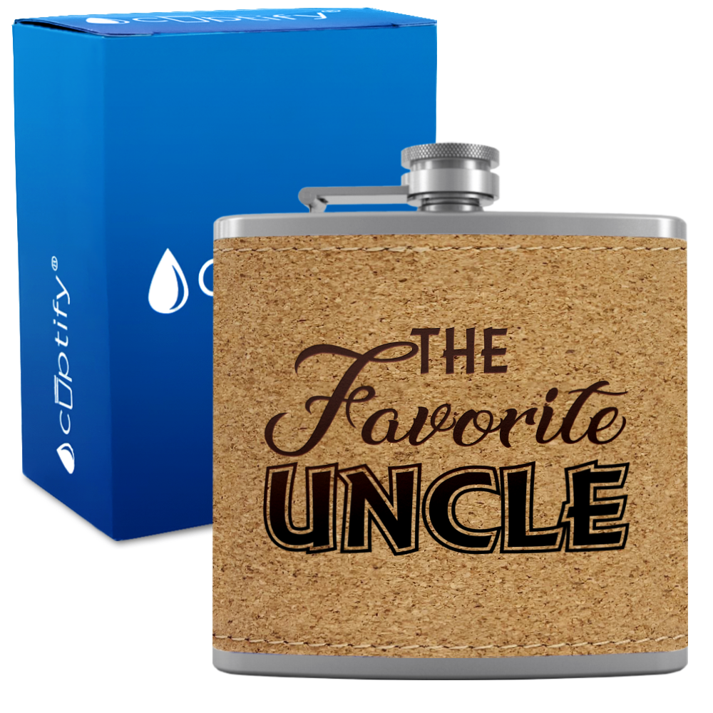 The Favorite Uncle 6oz Stainless Steel Leather Hip Flask
