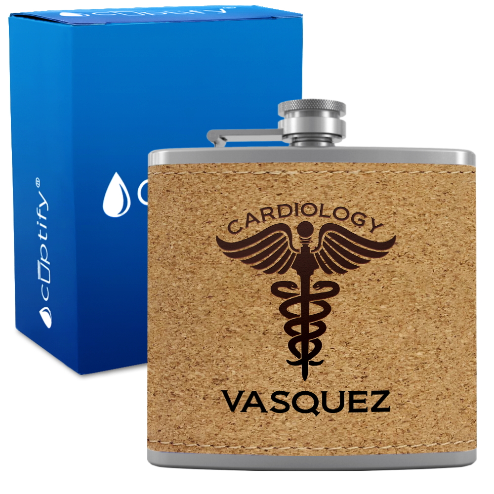 Personalized Cardiology 6oz Stainless Steel Leather Hip Flask
