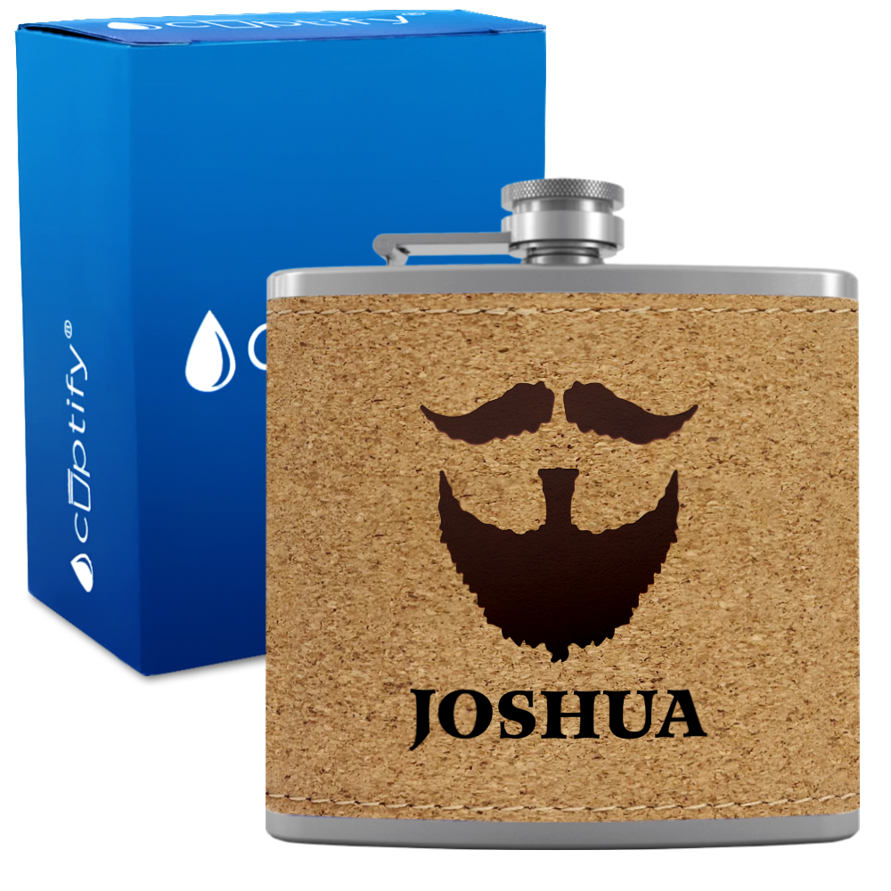 Personalized Beard Groomsmen 6 oz Stainless Steel Leather Hip Flask