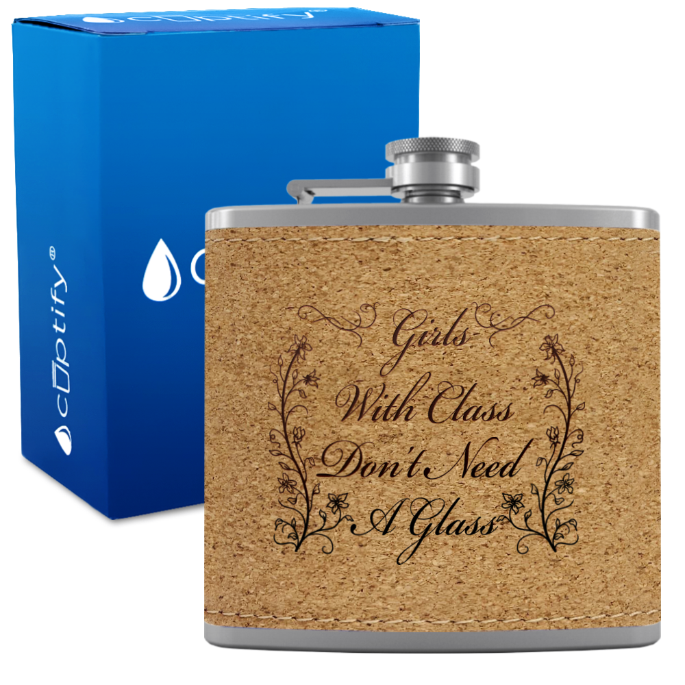 Girls with Class Flowers 6 oz Stainless Steel Leather Hip Flask