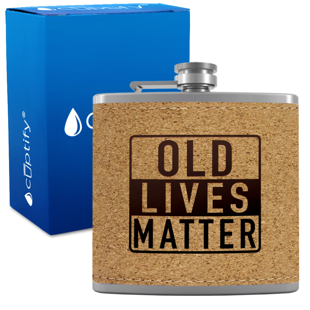 Old Lives Matter 6 oz Stainless Steel Leather Hip Flask