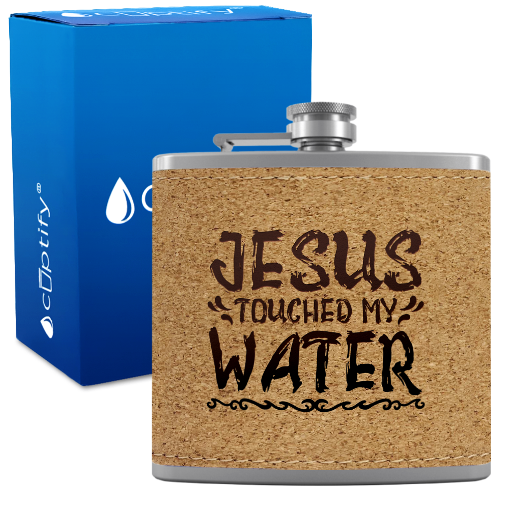Jesus Touched My Water 6 oz Stainless Steel Leather Hip Flask