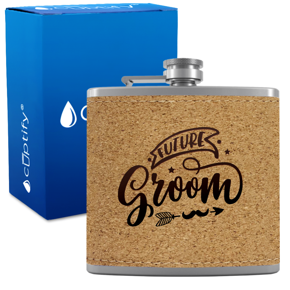 Future Groom 6 oz Stainless Steel Leather Hip Flask