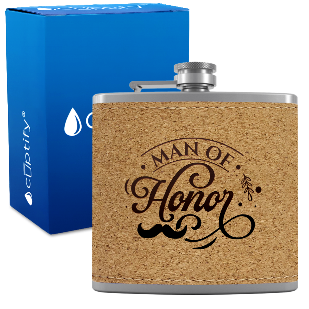 Man of honor 6 oz Stainless Steel Leather Hip Flask