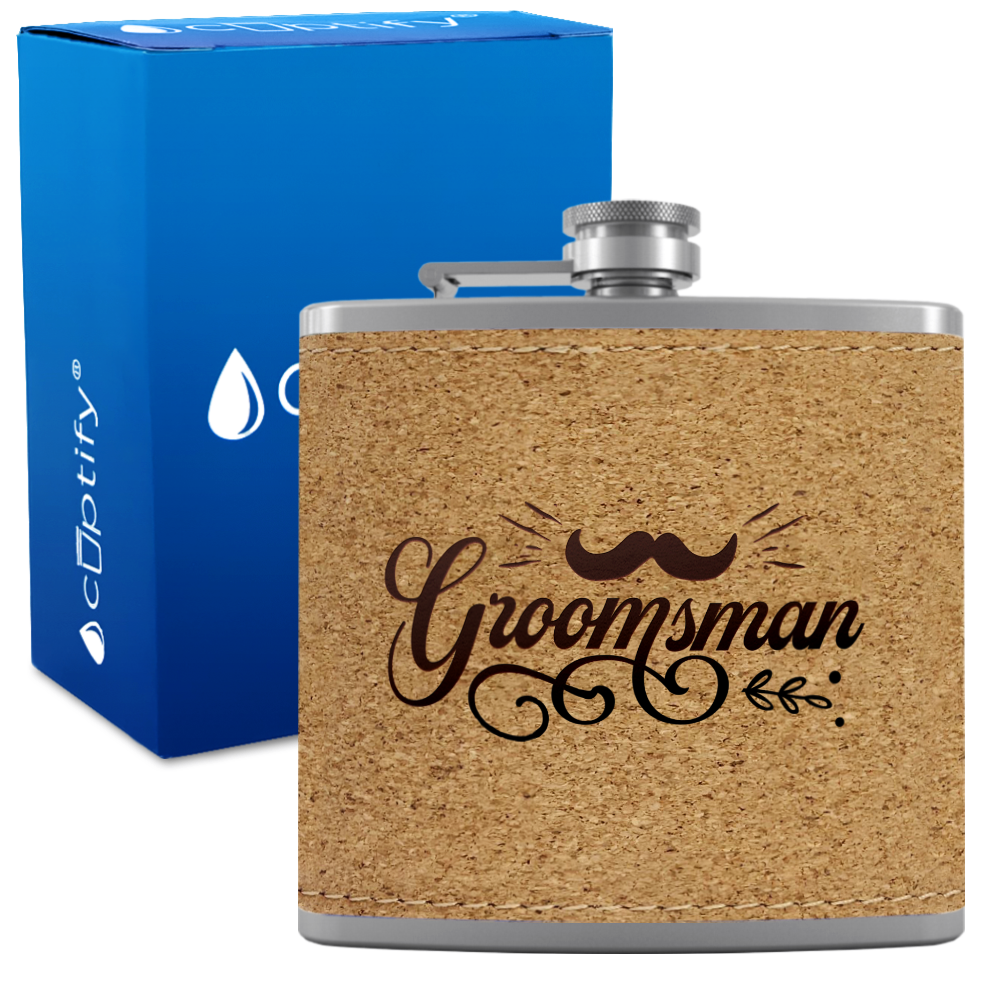Groomsman Groovy 6 oz Stainless Steel Leather Hip Flask