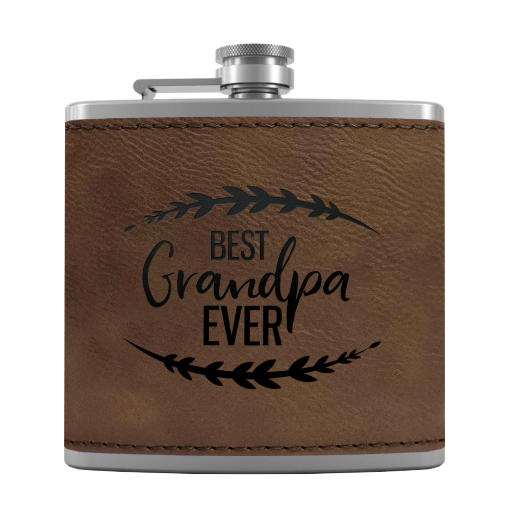 Best Grandpa Ever 6oz Stainless Steel Leather Hip Flask