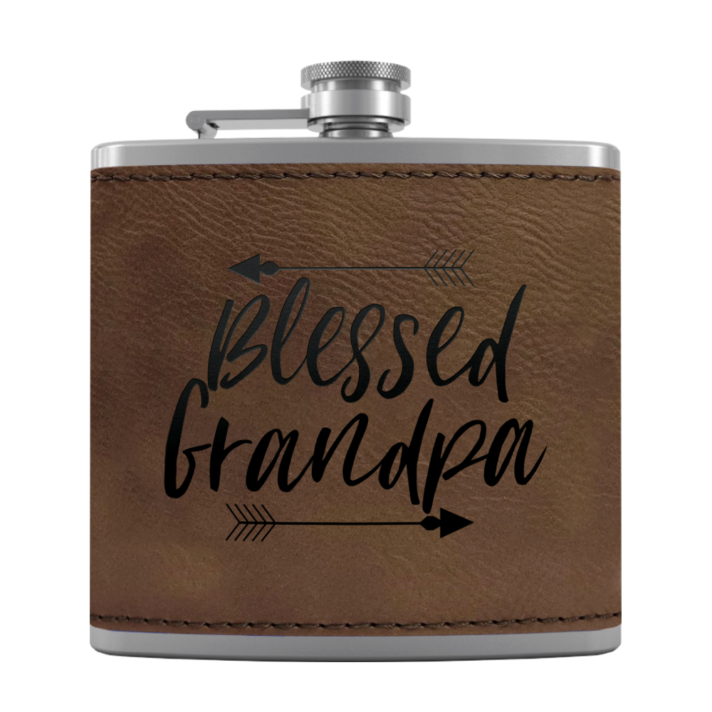 Blessed Grandpa 6 oz Stainless Steel Leather Hip Flask