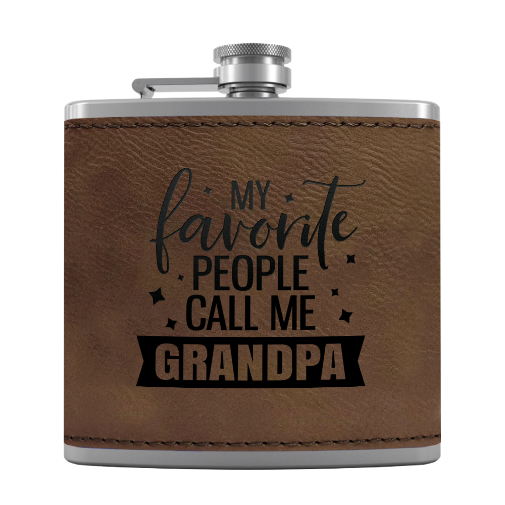 Favorite People Grandpa 6 oz Stainless Steel Leather Hip Flask