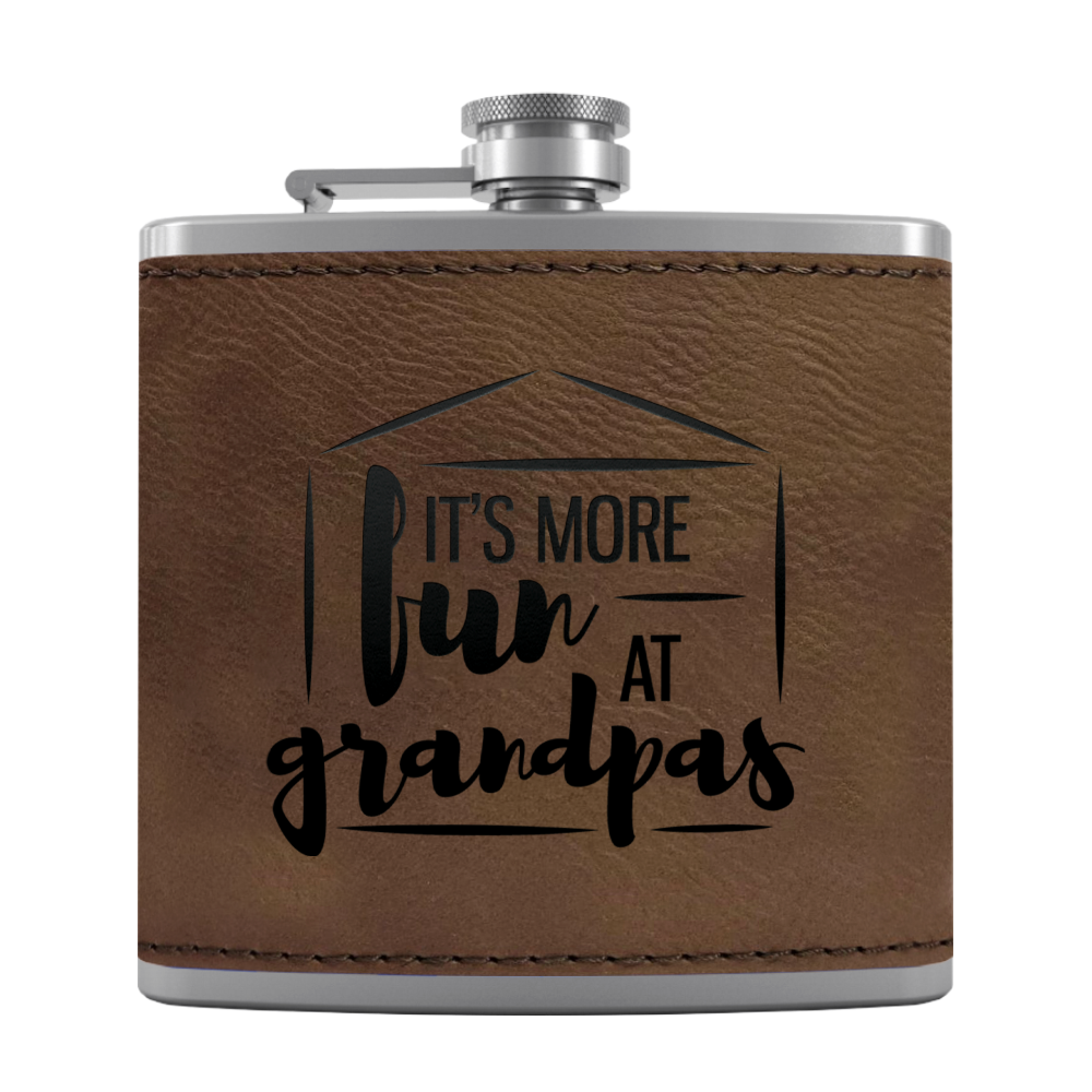 Fun At Grandpas 6 oz Stainless Steel Leather Hip Flask