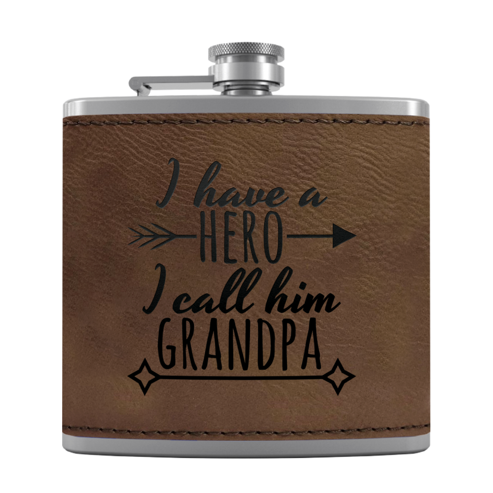 Grandpa Hero 6 oz Stainless Steel Leather Hip Flask