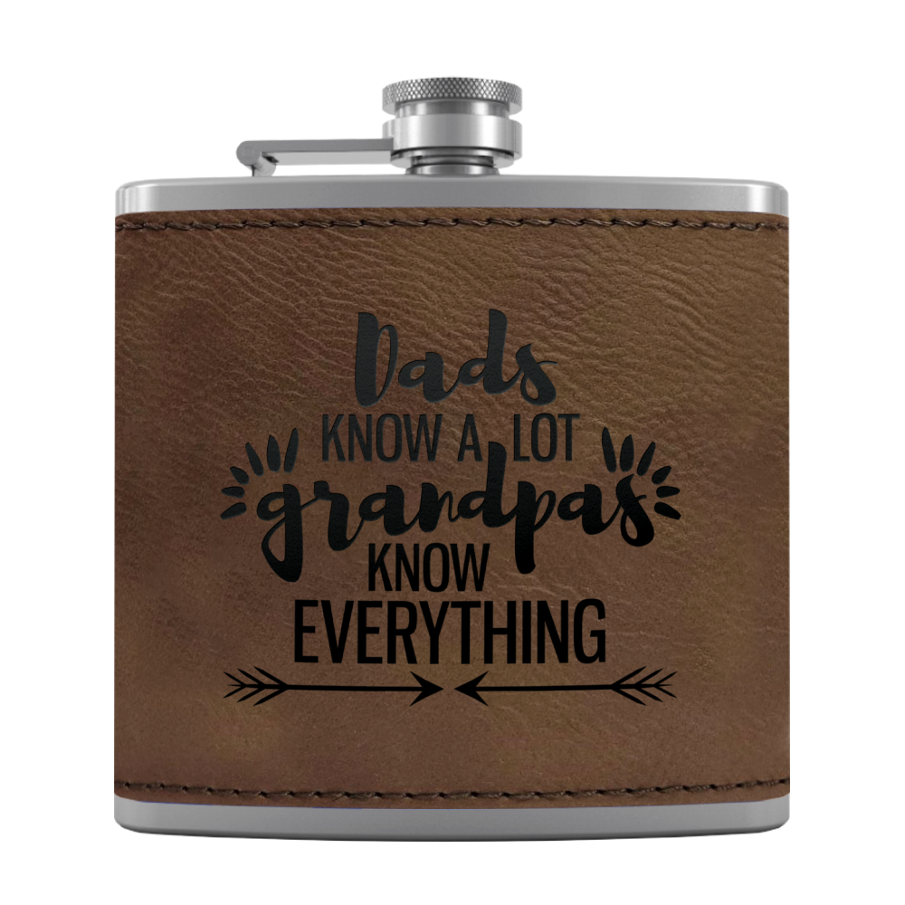Grandpa Knows 6 oz Stainless Steel Leather Hip Flask