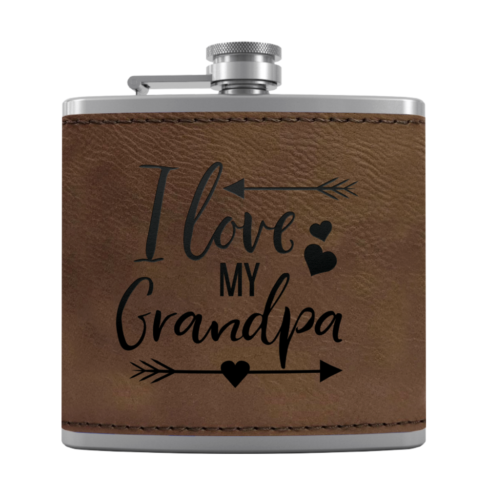 Love Grandpa 6 oz Stainless Steel Leather Hip Flask