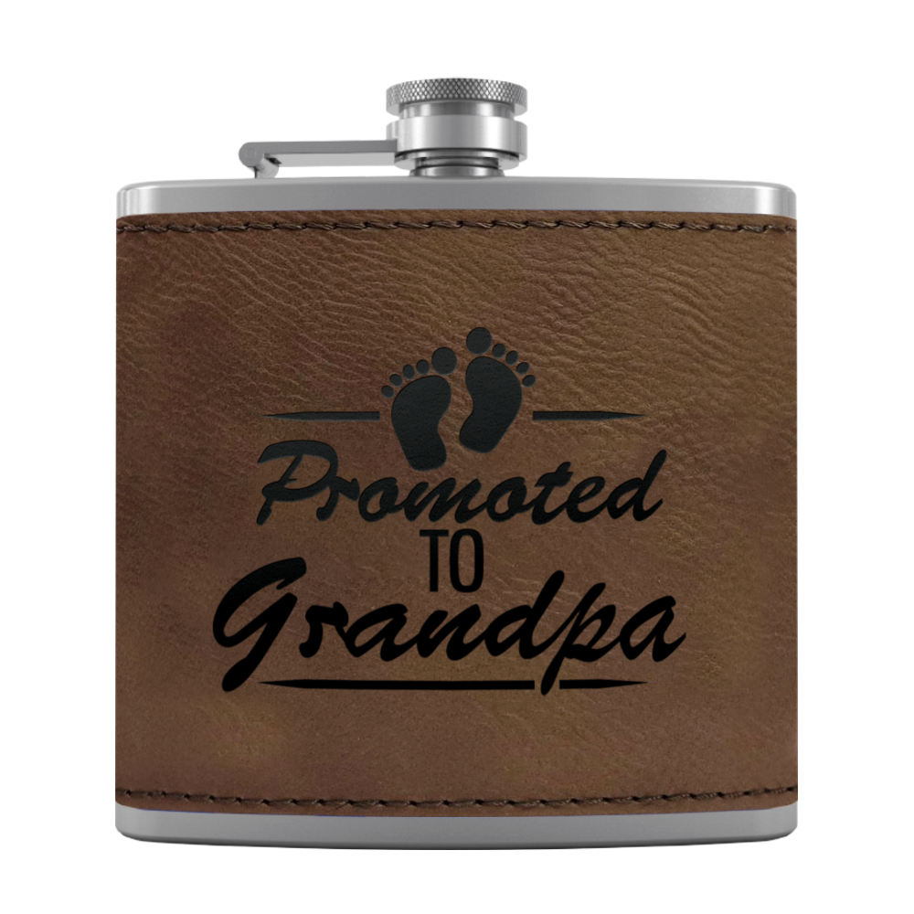 Promoted to Grandpa 6 oz Stainless Steel Leather Hip Flask