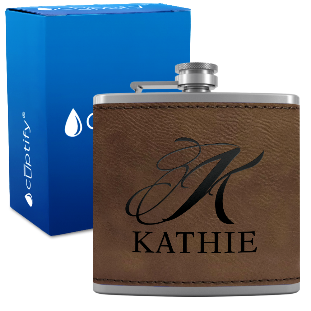 Personalized Script Initial and Name 6oz Hip Flask