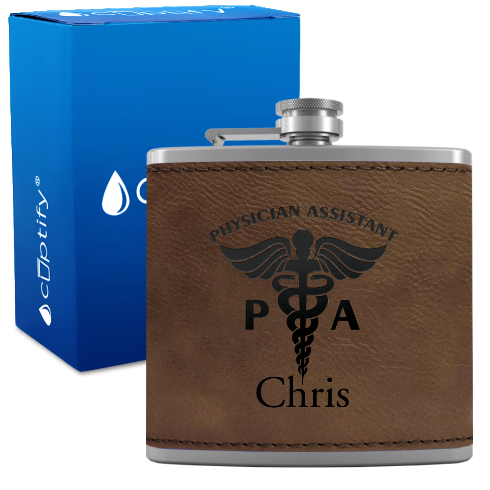 Personalized PA Physician Assistant 6oz Stainless Steel Leather Hip Flask