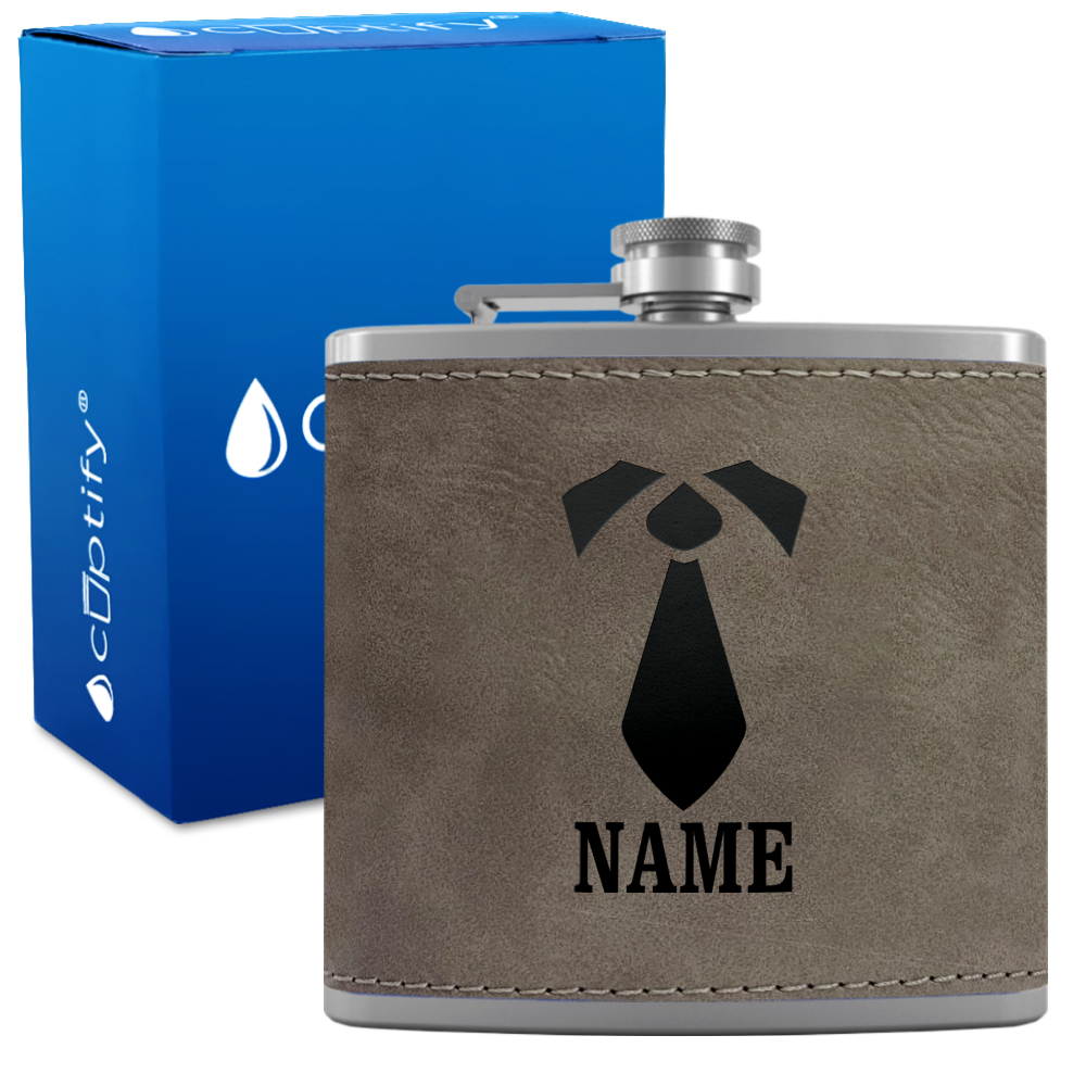 Personalized Neck Tie Groomsmen 6 oz Stainless Steel Leather Hip Flask