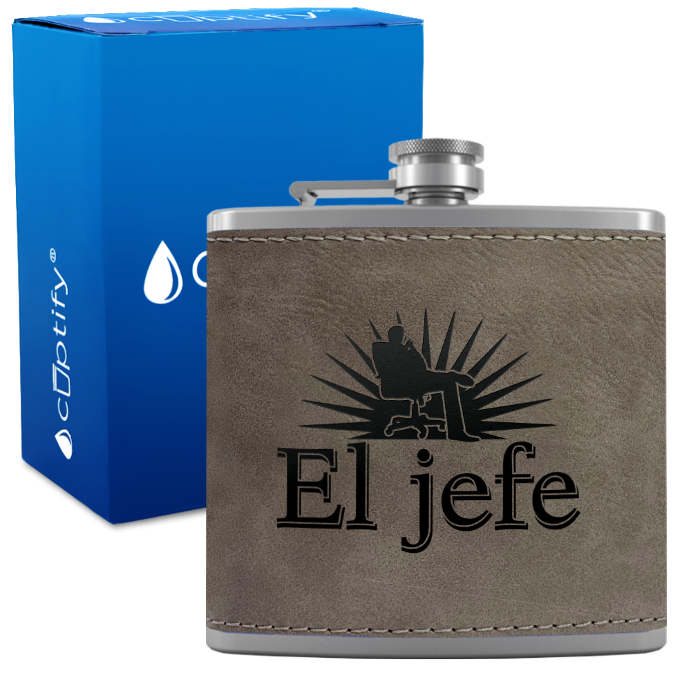 El Jefe 6oz Stainless Steel Leather Hip Flask