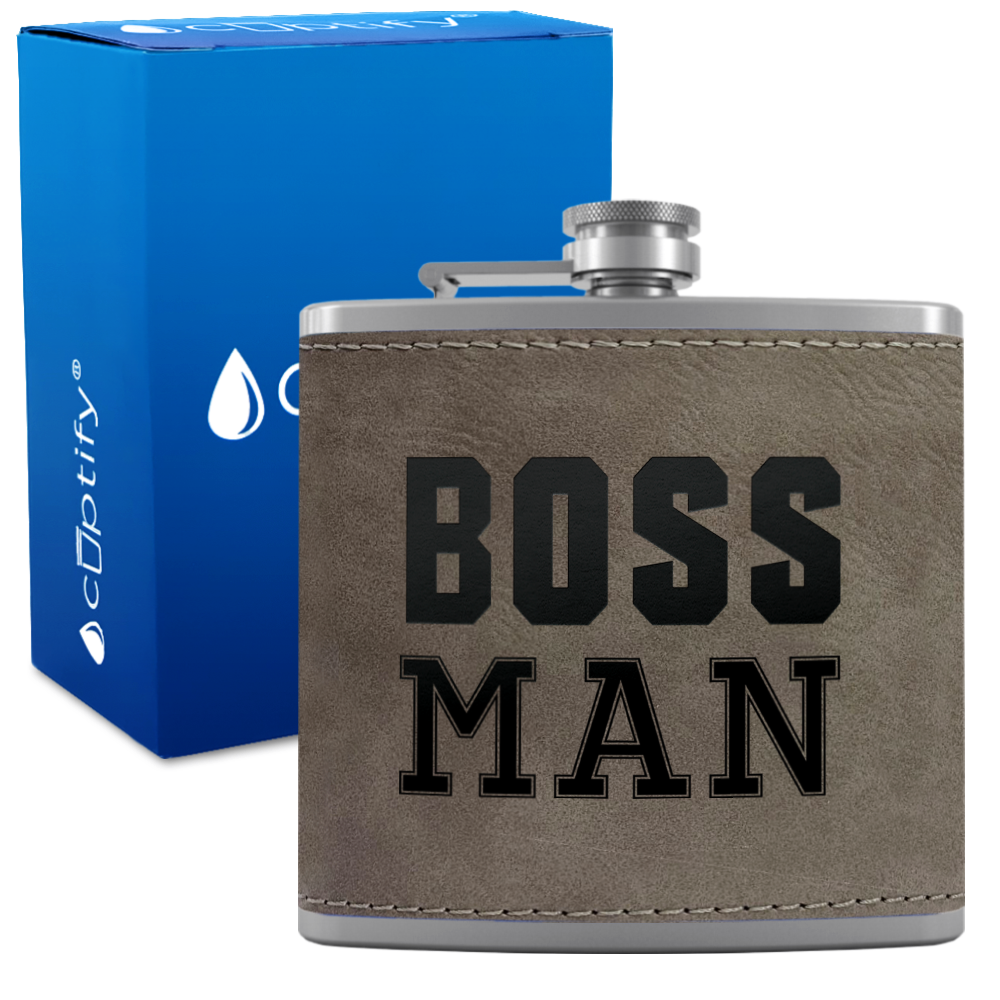 Boss Man 6oz Stainless Steel Leather Hip Flask