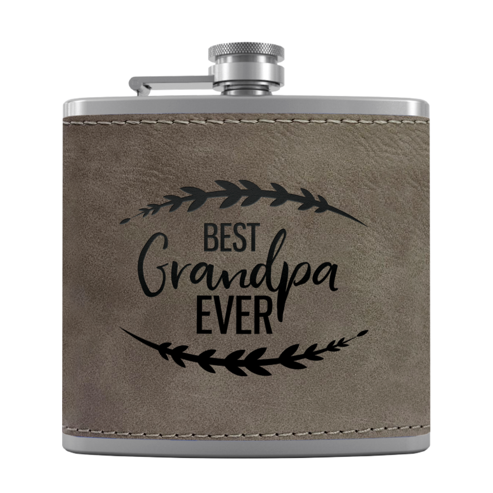 Best Grandpa Ever 6oz Stainless Steel Leather Hip Flask