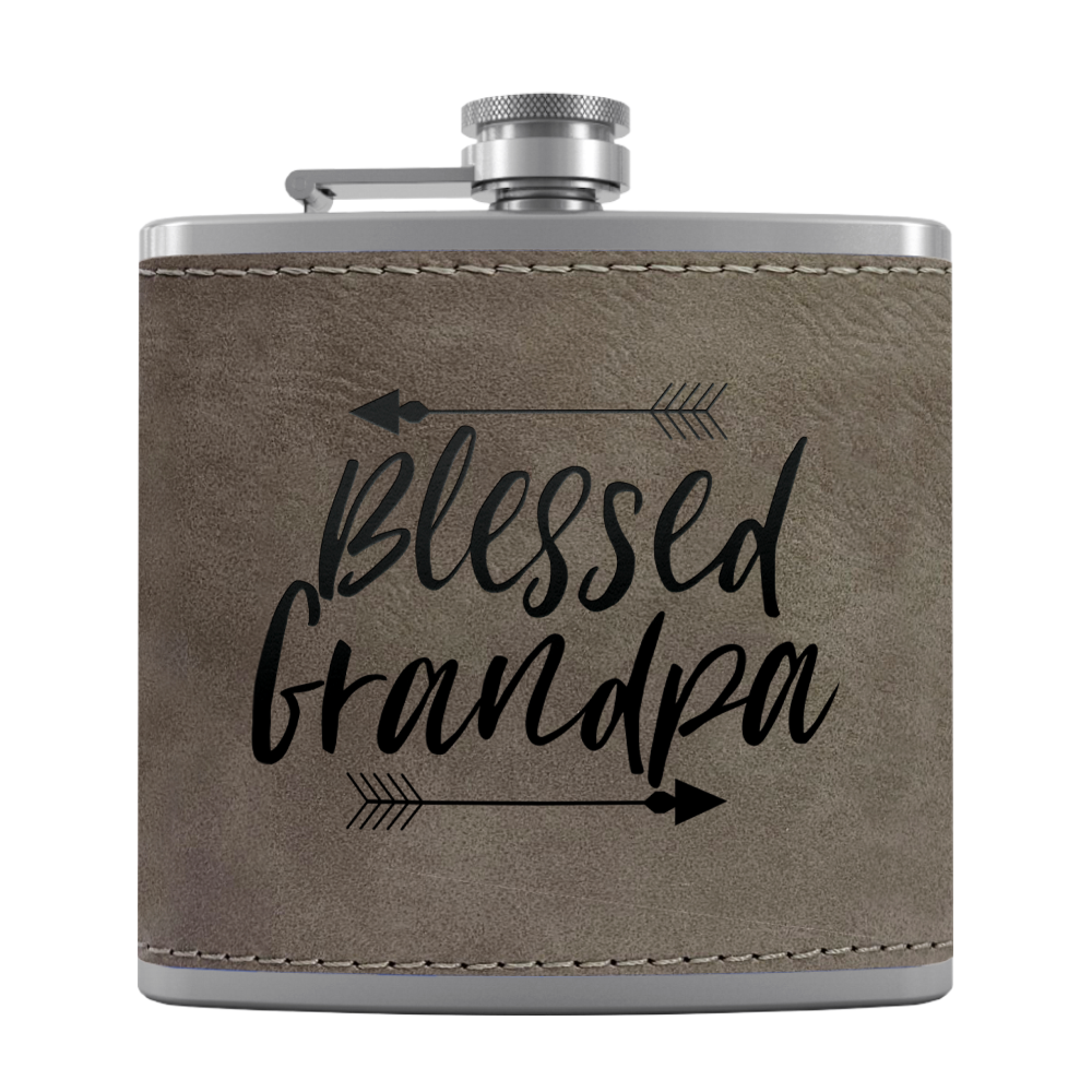 Blessed Grandpa 6 oz Stainless Steel Leather Hip Flask
