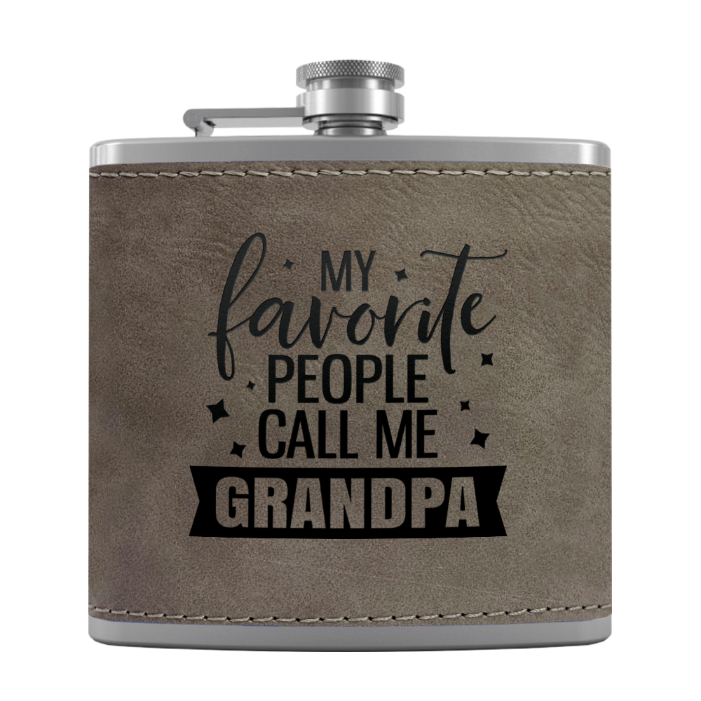 Favorite People Grandpa 6 oz Stainless Steel Leather Hip Flask
