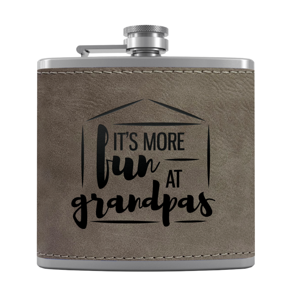 Fun At Grandpas 6 oz Stainless Steel Leather Hip Flask