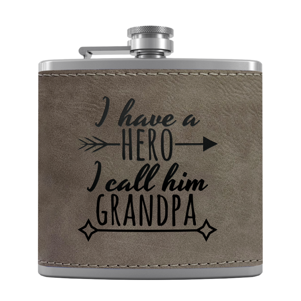 Grandpa Hero 6 oz Stainless Steel Leather Hip Flask